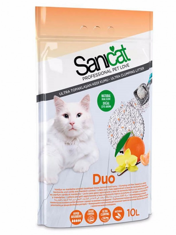 Sanicat Duo Vanilya Mandalina Kokulu Doğal Kedi Kumu 10lt