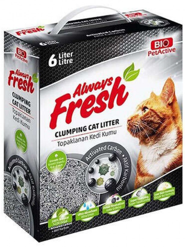 Bio Pet Active Always Fresh Active Carbon Topaklanan Kedi Kumu 6 Lt